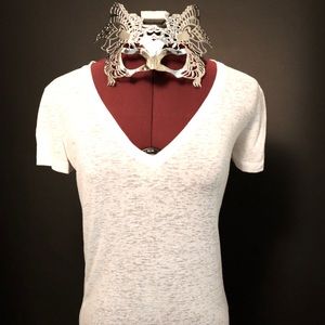 Pink Victoria's Secret Light White Short Sleeve V-Neck Semi Sheer Cotton V-Neck